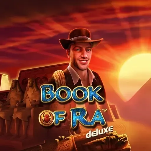 Hitnspin Casino Book of Ra Deluxe Slot mit Abenteurer vor Pyramiden