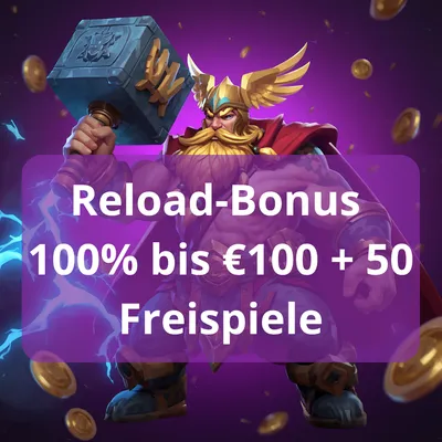 Reload-Bonus 100% bis €100 + 50 Freispiele bei Hitnspin Casino